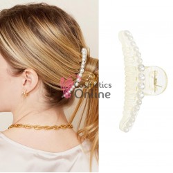 Clama pentru prins parul tip cleste CLM022II Transparent cu perle albe